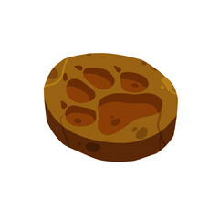 Wolf footprint in ground. Brown soil with foot. Wild world and animal. Dog paw. Cartoon illustration