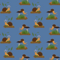 seamless pattern with cute snails anail kid childrenillustration