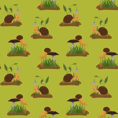 seamless pattern with cute snails anail kid childrenillustration
