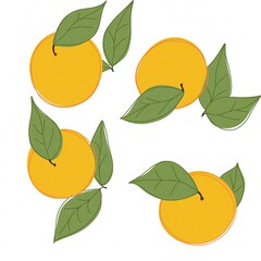 separated oranges with leaves cartoon style handdrawn 