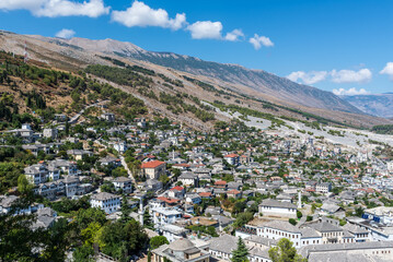Aerial view of the old town of Gjirokaster, Albania - 521413803