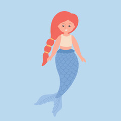 cartoon mermaid, hand drawing lettering. Flat style vector illustration for kids. baby design for greeting cards, print, decoration