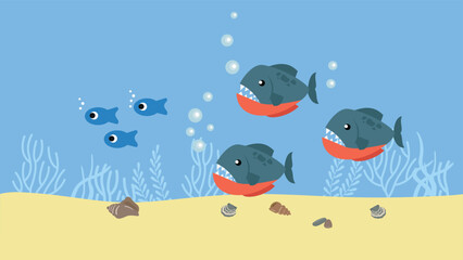 Fish and algae underwater, illustration