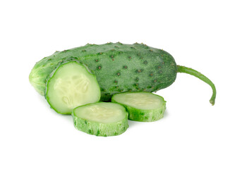 Fresh ?ucumber and slices isolated on white background
