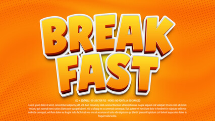 Breakfast 3d cartoon style editable text effect