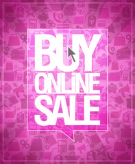 Buy online sale vector banner template with vibrant pink backdrop