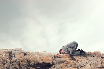 Listening businessman on the floor