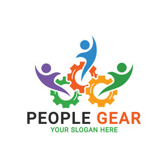 Gear People Logo, teamwork community solution logo template