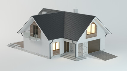 Single family house model on white background, 3d illustration