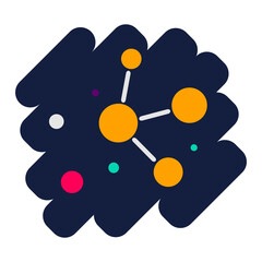 A yellow molecule on a dark blue abstract background.