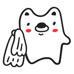 Little bear with towel after shower. Hygiene for kids. Vector outline icon on white background,