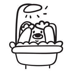 Outline icon. Funny bear taking a bath. Vector hand drawn illustration.