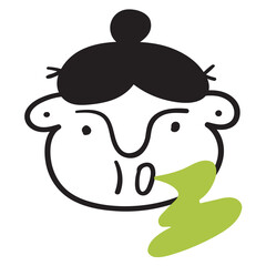 Woman has bad breath. Outline icon on white background.