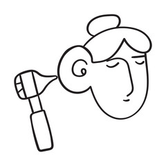 Otolaryngology concept.  medical check up at ENT doctor. Outline vector icon on white background.