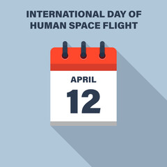 International Day of Human Space Flight, April 12, calendar icon. Date.