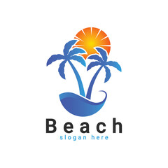 Beach logo, tropical island logo, Palm or coconut tree summer logo template