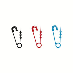 Set of safety pin icons isolated on white background