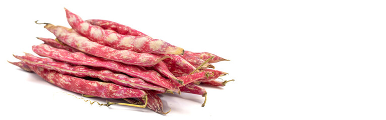 Ripe kidney beans. Fresh and raw kidney beans isolated on white background. Organic food. Copy space. close up