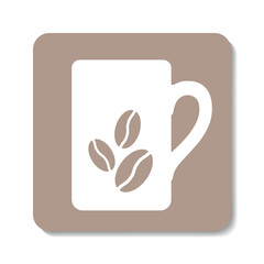 Coffee cup flat icon. Stylized white glyph on brown background. Best for web, print, logo creating and branding design.