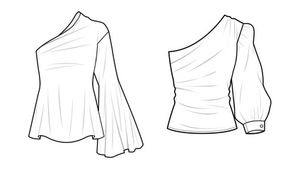 women one shoulder blouse fashion flat sketch vector illustration © SQB Creation 