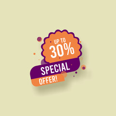Sale quality tags and labels. Template banner shopping badges. Special offer up to 30% label. Vector illustration. Easy to change.
