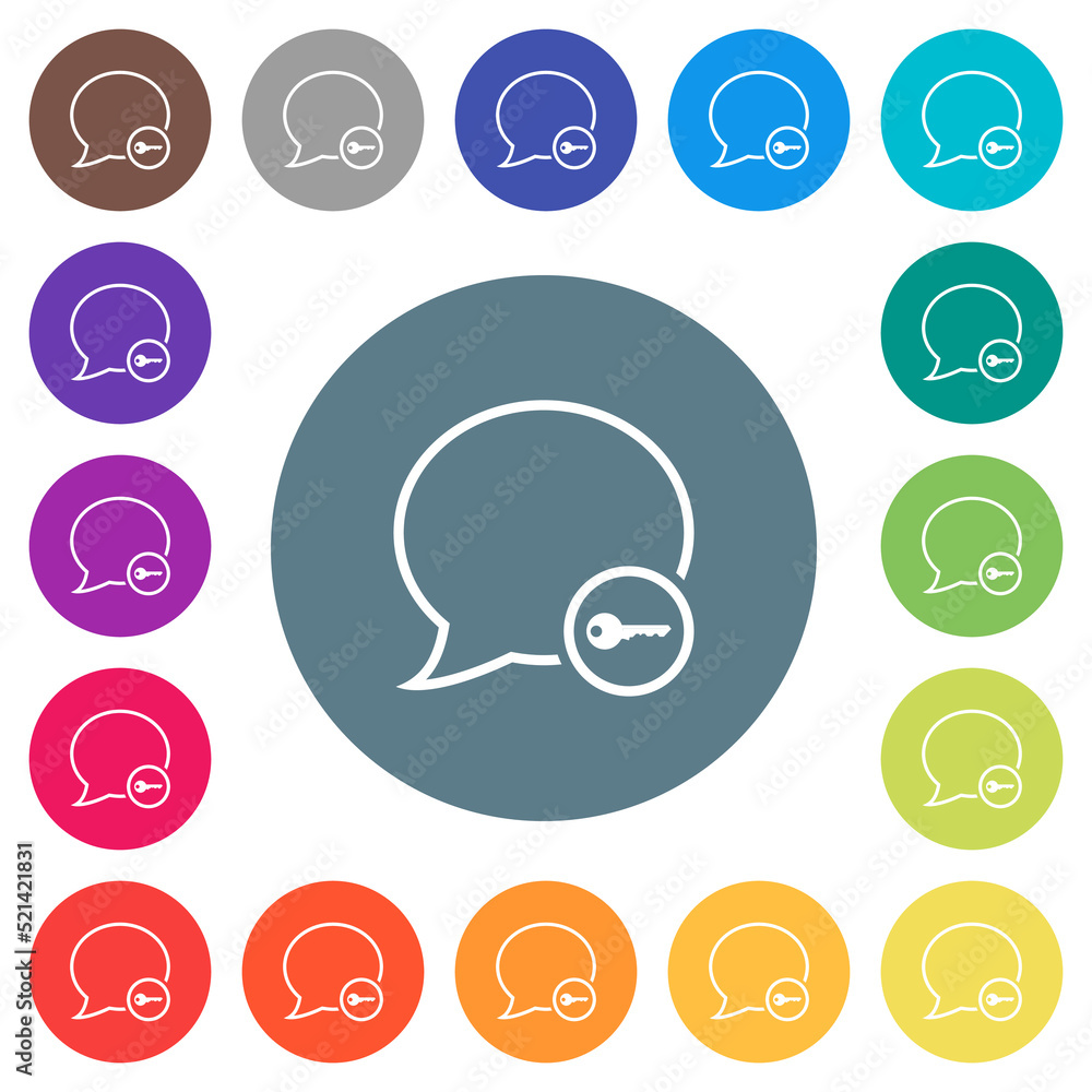Poster message secure outline flat white icons on round color backgrounds