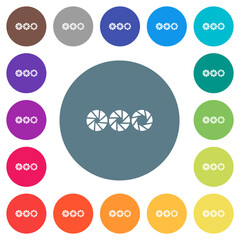 Set aperture size solid flat white icons on round color backgrounds