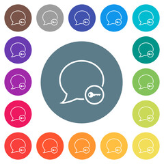 Message secure outline flat white icons on round color backgrounds