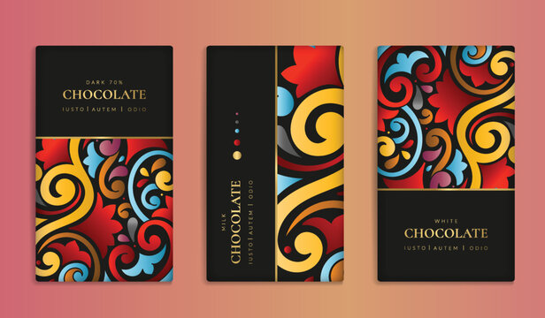 Abstract packaging design of chocolate bars. Vector ornament template. Elegant, classic elements. Great for food, drink and other package types. Can be used for background and wallpaper.