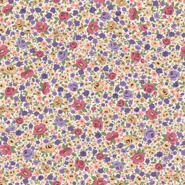 Vector seamless pattern of small colorful flowers