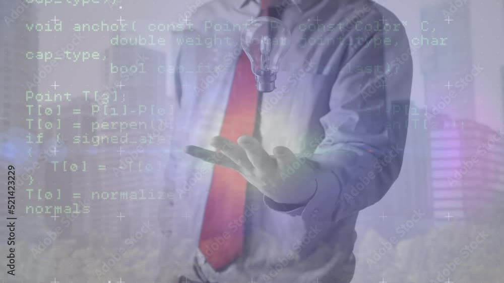 Aufkleber animation of connections and data processing over caucasian businessman with light bulb