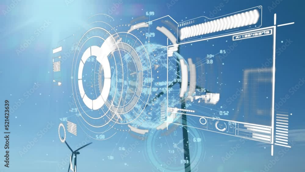 Poster animation of statistics and data processing over wind turbine