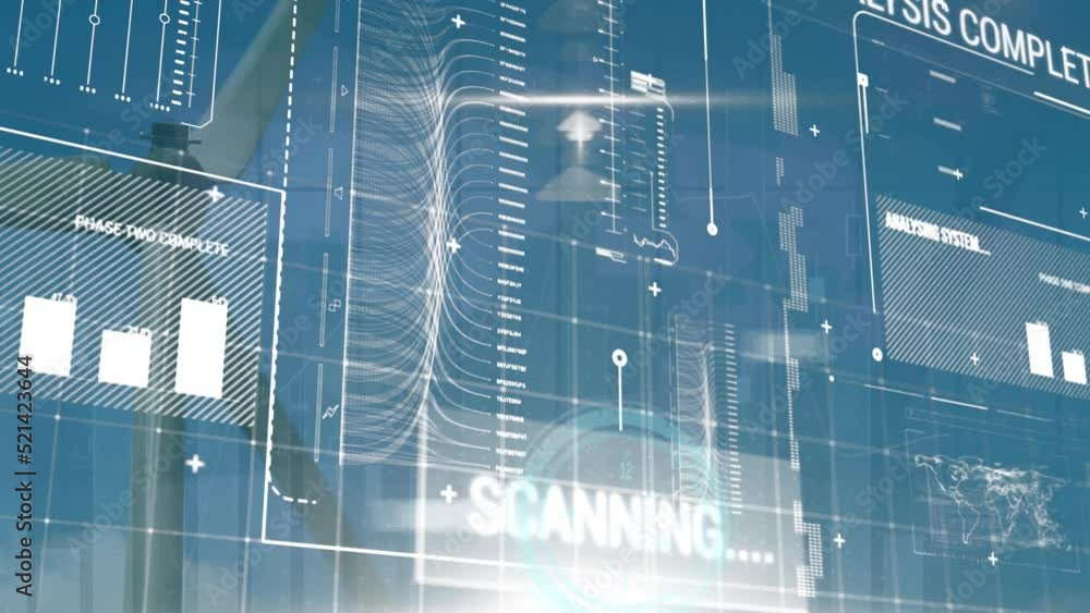 Poster animation of statistics and data processing over wind turbine