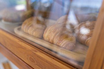 croissant bread in wooden 
