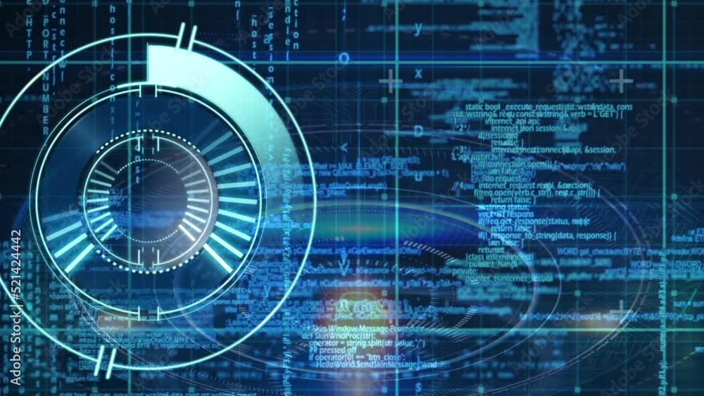 Poster animation of scope scanning and data processing on screen over grid