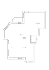 Architectural Hand Drawn Floor Plan. Studio Apartment.  Architectural drawing. Autocad floor plan.