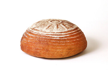 Freshly baked rye bread on a white isolated background. Rye round bread
