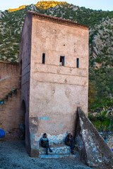 Chefchaouen, Morocco - 17 January 2022 : A tower of the edge of Chefchaouen city in Morocco