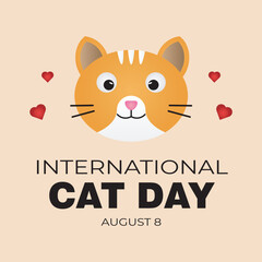 International Cat Day Poster. Brown Cat Face for World Cat Day.