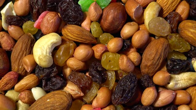 A slide shot of a nutty and fruity mix. Macro shot.