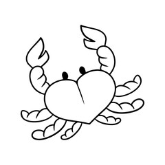 Monochrome picture, cute little crab, top view, marine life, vector illustration in cartoon style