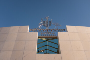 The australian coat of arms at the new government house in canberra ausralia