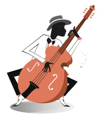 African playing double bass. 
African musician is playing double bass with inspiration.  Illustration on white background
