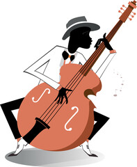 African cellist illustration. 
African musician is playing cello with inspiration.  Illustration on white background
 - obrazy, fototapety, plakaty