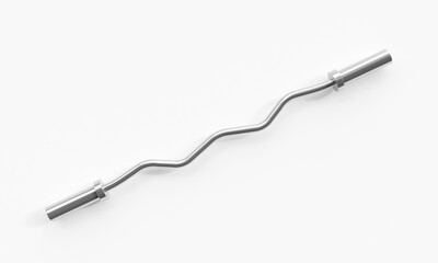 EZ Curl bar isolated on white background, stainless steel gym equipment. 3D Rendering