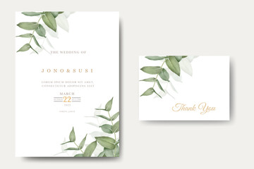 Fototapeta na wymiar Watercolor eucalyptus wedding invitation card 