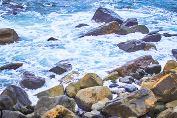 Waves Crashing Against Old Pier Port Patrick Harbour Walls During a Winter Storm Breakwater Rocks Scotland	