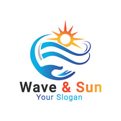 Wave Sun Logo, Sun and sea logo, Sunset Logo template