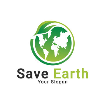Save earth logo, Green world logo, save ecology nature logo template