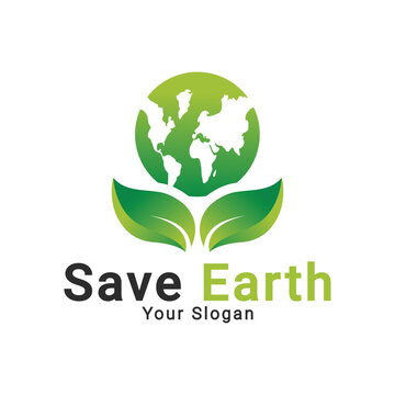 Save earth logo, save ecology nature logo template